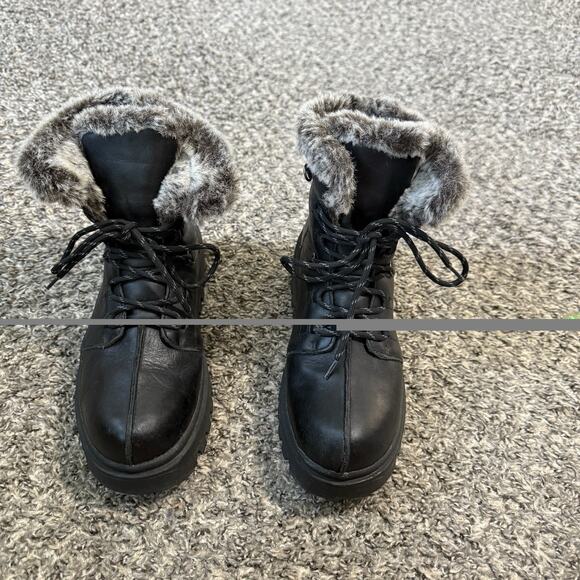 VTG 90s Skechers Jammers Black Leather Platform Boots Fur Lined 9 Goth Punk Y2K - Picture 7 of 10